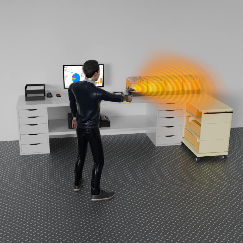 person poitning towards files